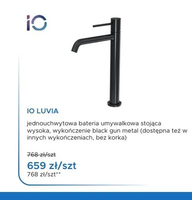Bateria umywalkowa iO Luvia wysoka black gun metal promocja w Blu Salony Łazienek
