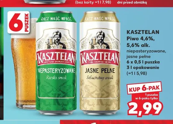 Piwo Kasztelan Jasne Pełne 6-pak promocja w Kaufland