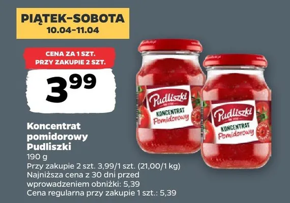 Koncentrat pomidorowy Pudliszki promocja w Netto