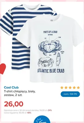 T-shirt chłopięcy biały Cool Club 2-pak promocja w Smyk
