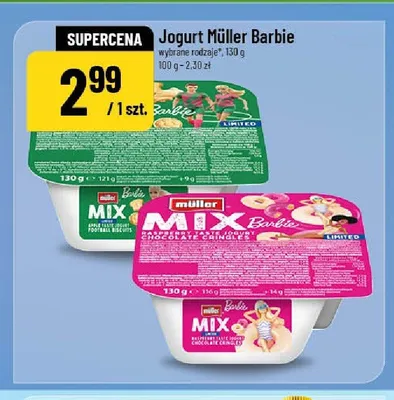 Jogurt Müller Mix Barbie o smaku jabłkowym promocja w POLOmarket