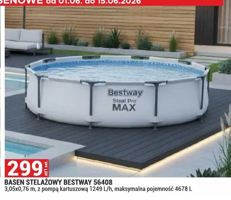 Basen stelażowy Bestway 56408 3,05x0,76m z pompą kartuszową 1249l/h maksymalna pojemność 4678l promocja w Merkury Market