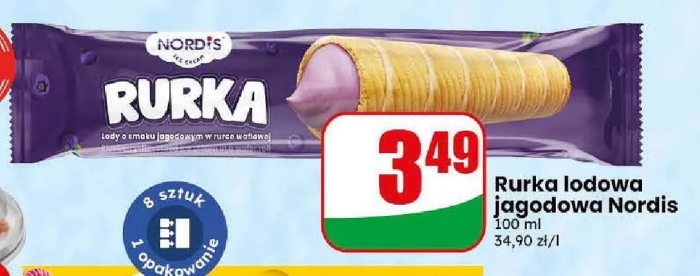 Rurka lodowa jagodowa Nordis promocja w Dino