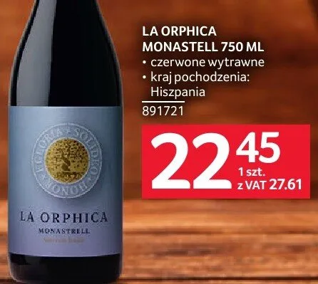 Wino La Orphica Monastell 750 ml promocja w Selgros