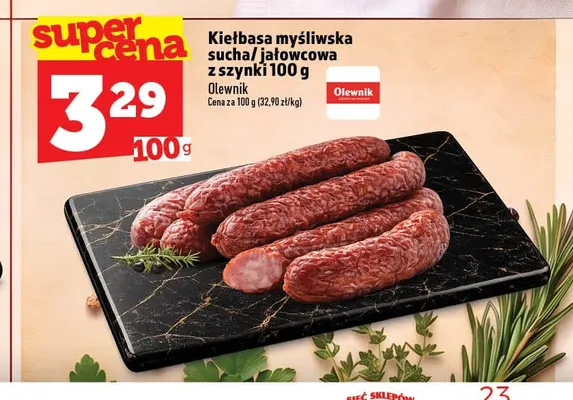 Kiełbasa myśliwska sucha z szynki Olewnik promocja w TOPAZ