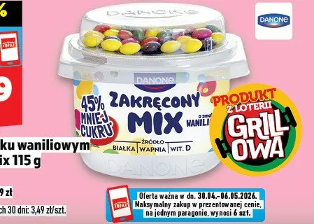 Jogurt Danone Zakręcony Mix o smaku waniliowym promocja w TOPAZ