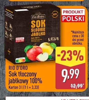 Sok tłoczony jabłkowy 100% RIO D'ORO promocja w Aldi