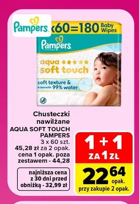Chusteczki nawilżane Aqua Soft Touch Pampers 3-pak promocja w Carrefour