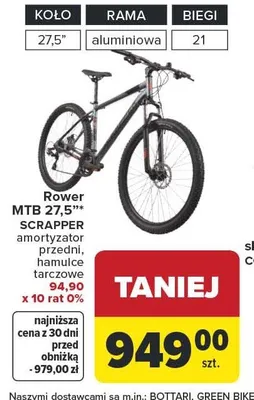Rower MTB 27,5" SCRAPPER amortyzator przedni hamulce tarczowe promocja w Carrefour
