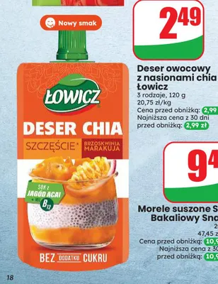 Deser owocowy z nasionami chia brzoskwinia marakuja Łowicz promocja w Dino