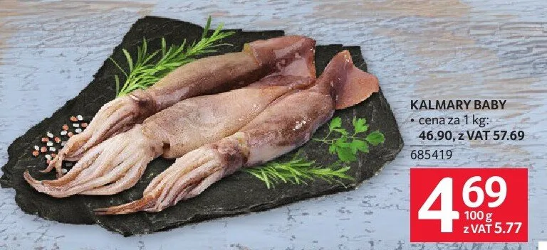Kalmary baby cena za 1 kg 46.90, z VAT 57.69 promocja w Selgros