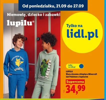 Bluza dresowa chłopięca Minecraft z kapturem Lupilu promocja w Lidl