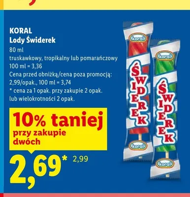 Lody Świderek tropikalny Koral promocja w Lidl