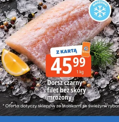 Dorsz czarny filet bez skóry mrożony promocja w Leclerc