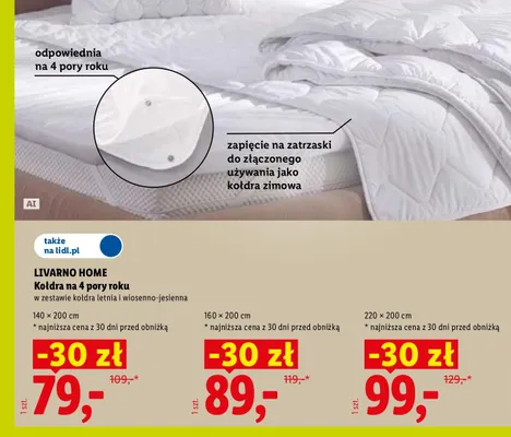Kołdra na 4 pory roku LIVARNO HOME 140x200 cm promocja w Lidl