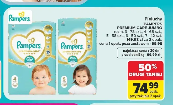 Pieluchy Pampers Premium Care Jumbo promocja w Carrefour