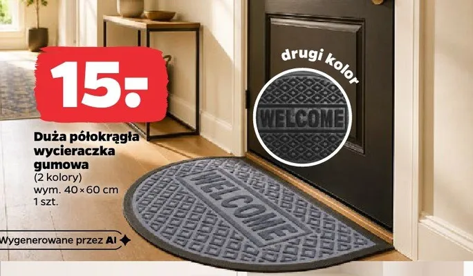 Duża półokrągła wycieraczka gumowa 40x60 cm promocja w Netto