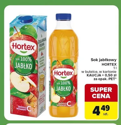 Sok jabłkowy Hortex w butelce promocja w Carrefour Express