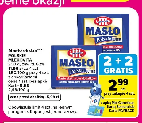 Masło ekstra Polskie Mlekovita promocja w Carrefour Market