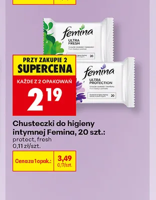 Chusteczki do higieny intymnej Femina protect promocja w Biedronka