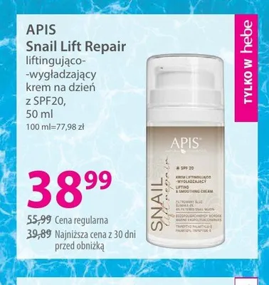 Liftingująco-wygładzający krem na dzień z SPF20 APIS Snail Lift Repair promocja w Hebe