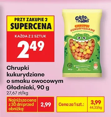 Chrupki kukurydziane o smaku owocowym Głodniaki promocja w Biedronka