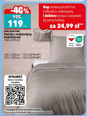 Pościel z makosatyny bawełnianej Pure Collection 220x200 cm promocja w Biedronka