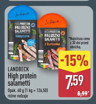 Paluszki salametti klasyczne Landbeck High Protein promocja w Aldi