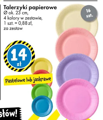 Talerzyki papierowe pastelowe lub jaskrawe promocja w Tedi