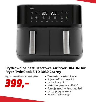 Frytkownica beztłuszczowa BRAUN Air Fryer TwinCook 3 promocja w Media Markt