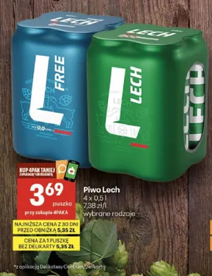 Piwo bezalkoholowe Lech Free 4-pak promocja w Delikatesy Centrum