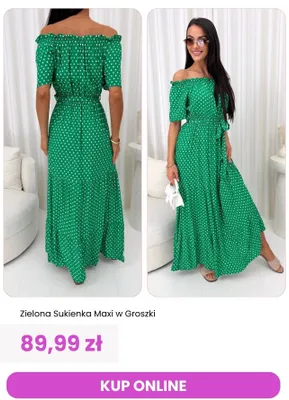 Sukienka maxi zielona w groszki ModnaKiecka.pl promocja w Modna Kiecka