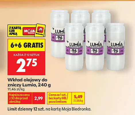 Wkład olejowy do zniczy Lumia promocja w Biedronka
