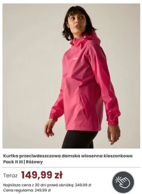Kurtka przeciwdeszczowa damska wiosenna kieszonkowa Regatta Pack It III Różowy promocja w Regatta