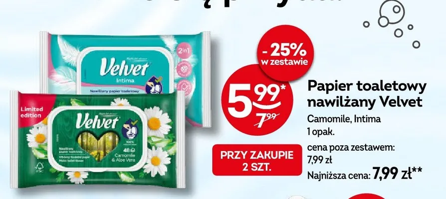 Papier toaletowy nawilżany Velvet Camomile promocja w Żabka