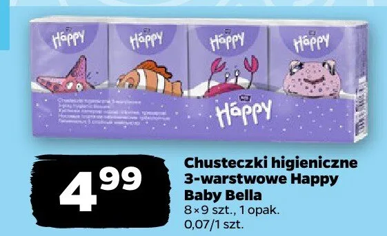 Chusteczki higieniczne 3-warstwowe Happy Baby Bella promocja w Netto