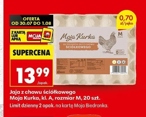 Jaja z chowu ściółkowego Moja Kurka kl. A rozmiar M promocja w Biedronka