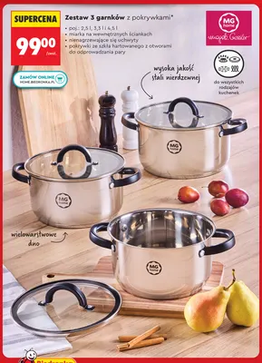 Zestaw 3 garnków z pokrywkami Mg Home promocja w Biedronka
