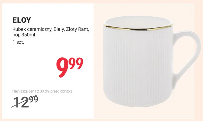 Kubek ceramiczny biały Złoty Rant poj. 350 ml Eloy promocja w Rossmann