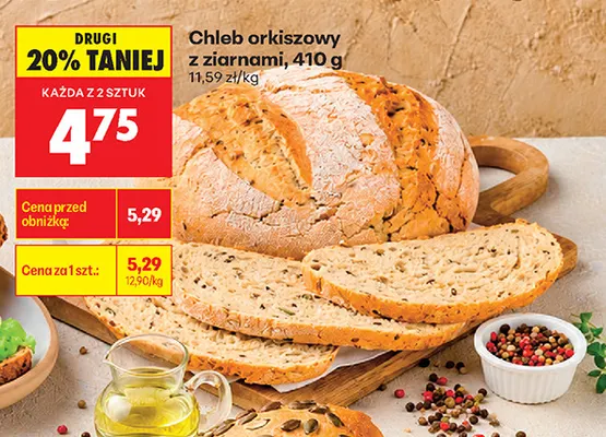 Chleb orkiszowy z ziarnami promocja w Biedronka