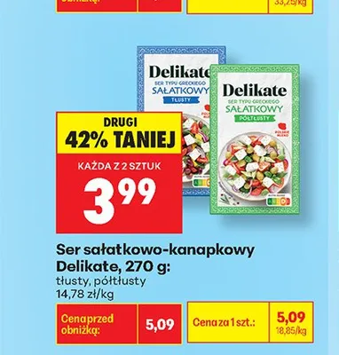 Ser sałatkowo-kanapkowy Delikate tłusty promocja w Biedronka