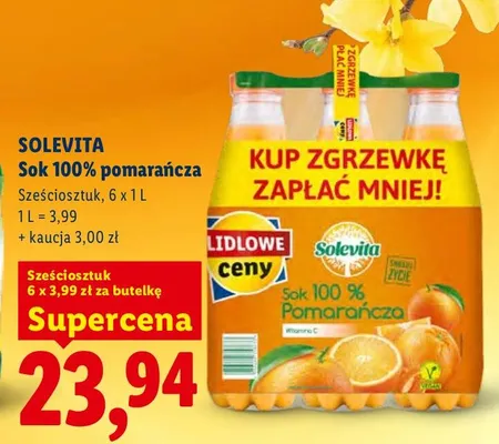 Sok 100% pomarańcza sześciopak promocja w Lidl