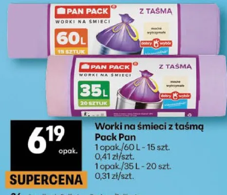 Worki na śmieci z taśmą Pan Pack 35l promocja w Delikatesy Centrum