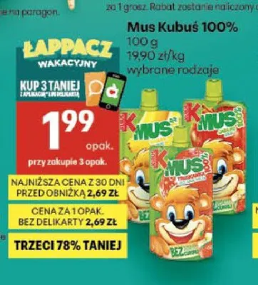 Mus Kubuś 100% promocja w Delikatesy Centrum