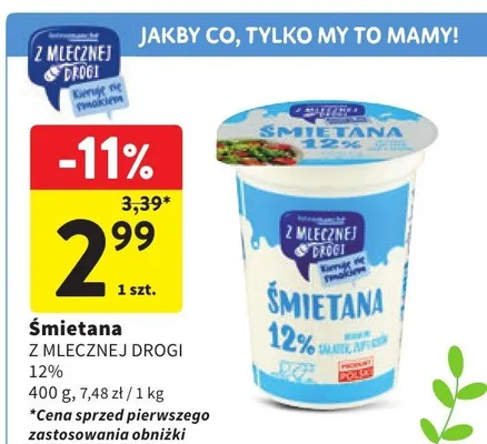 Śmietana z mlecznej drogi 12% promocja w Intermarche
