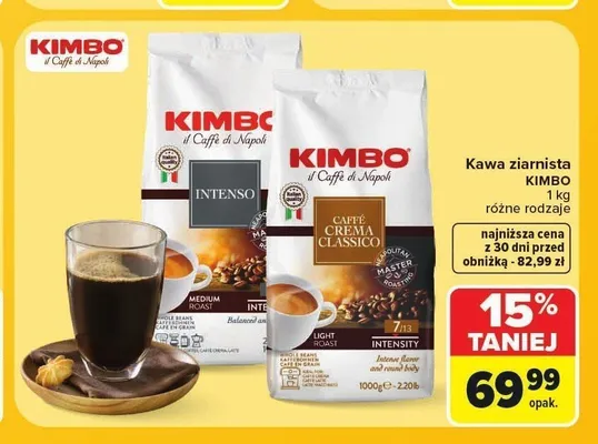 Kawa ziarnista Kimbo Caffé Crema Classico promocja w Carrefour Market