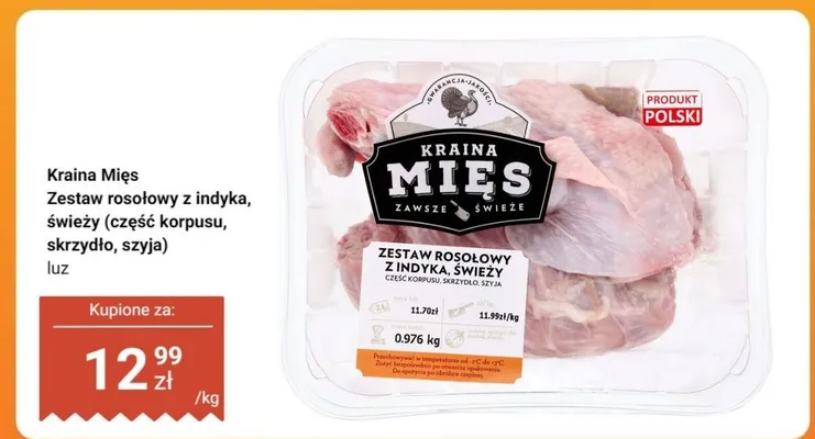 Zestaw rosołowy z indyka świeży część korpusu skrzydło szyja luz Kraina Mięs promocja w Biedronka
