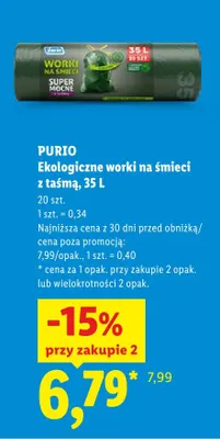 Ekologiczne worki na śmieci z taśmą 35 l Purio promocja w Lidl