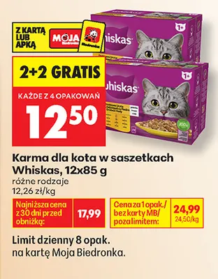 Karma dla kota w saszetkach Whiskas 12-pak promocja w Biedronka