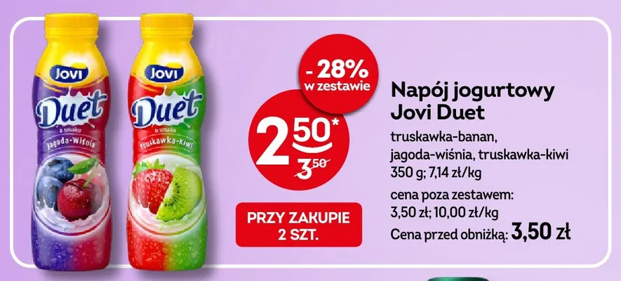 Napój jogurtowy Jovi Duet jagoda-wiśnia promocja w Żabka